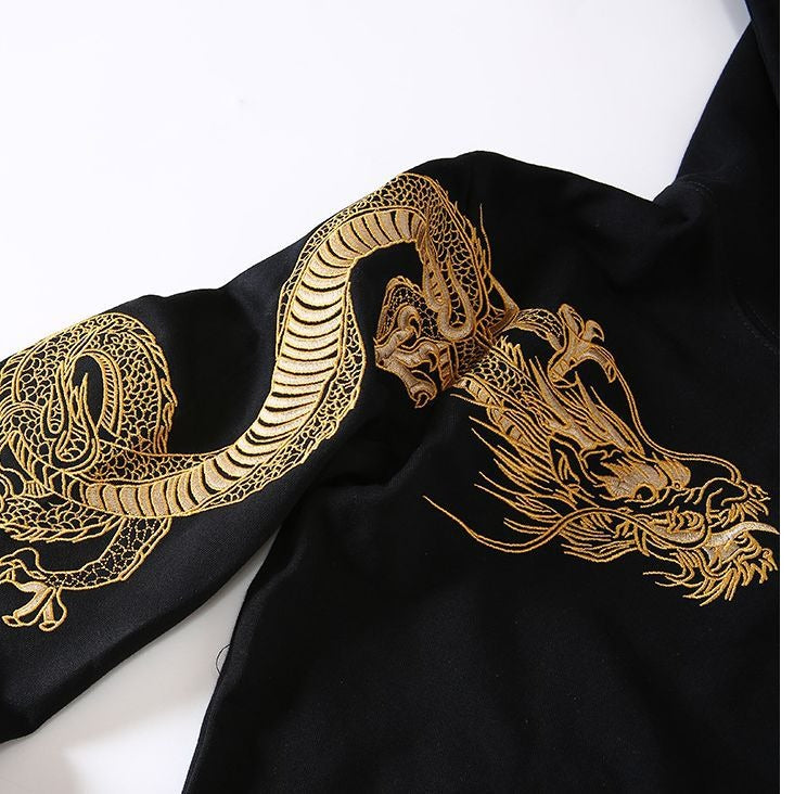 dragon embroidered hooded sweatshirt