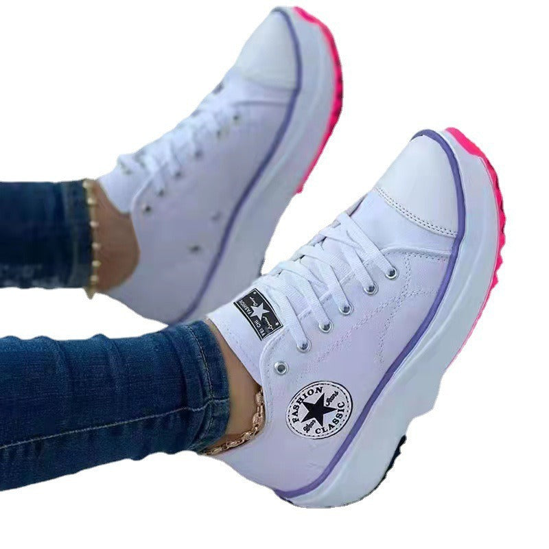 Women's Low-Cut Platform Canvas Shoes: Lace-Up