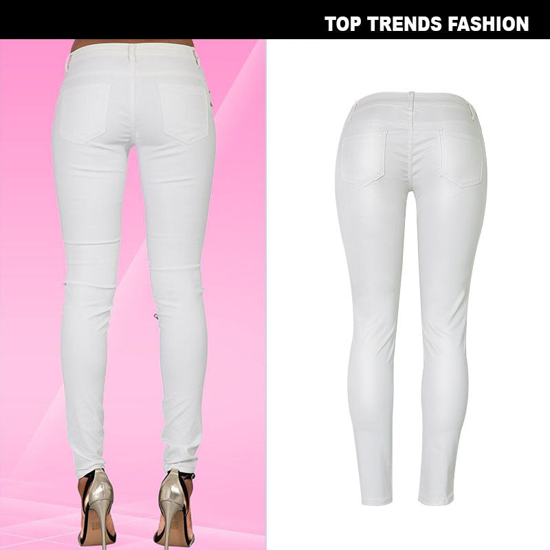 White faux leather denim