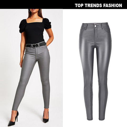 high-waist slim-fit coated