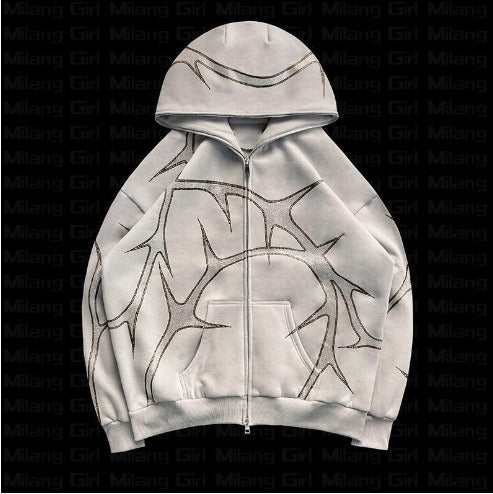 Street hoodie set with hot diamond zippers