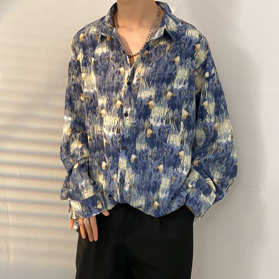 Vintage Floral Shirt: Unisex Loose-Fit Long-Sleeve Jacket