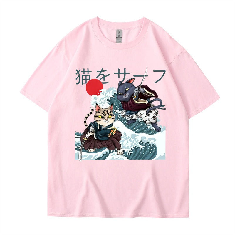 Summer Samurai Cat Print, T-shirt Unisex