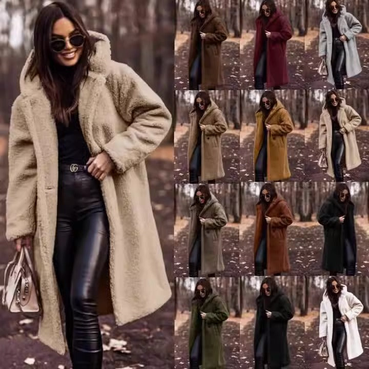 Stylish long-sleeved woolen women's coat for autumn and winter