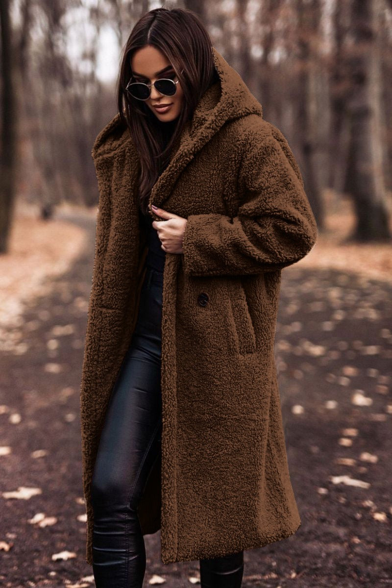 Stylish long-sleeved woolen women's coat for autumn and winter