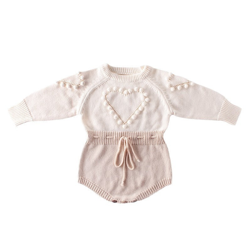 Handmade baby love sweater, long-sleeve knitted jumpsuit, perfect for crawling.