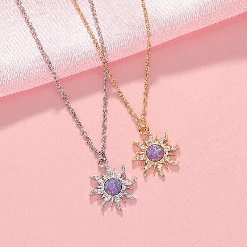 Women's Sun Necklace Set with Zircon Pendant