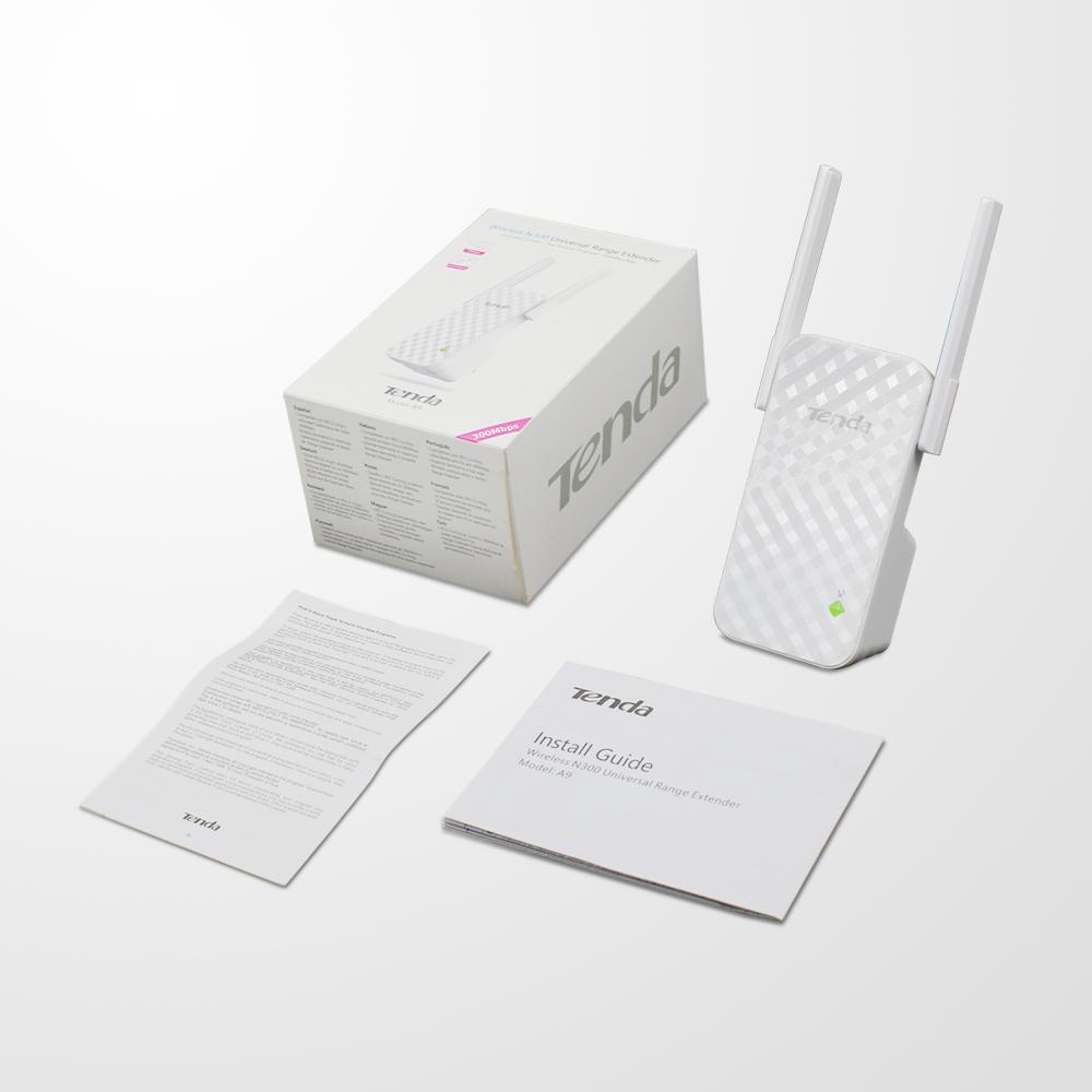 Tenda A9 300M wireless WiFi repeater and signal amplifier for extended range, EU/US firmware.