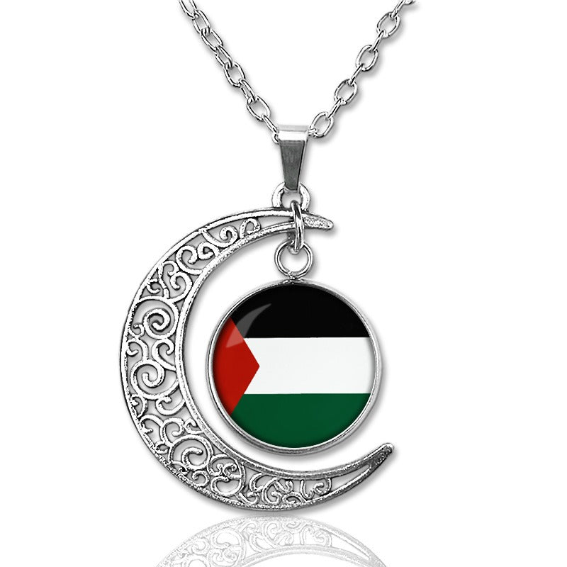 Palestine Gem Moon Pendant Necklace