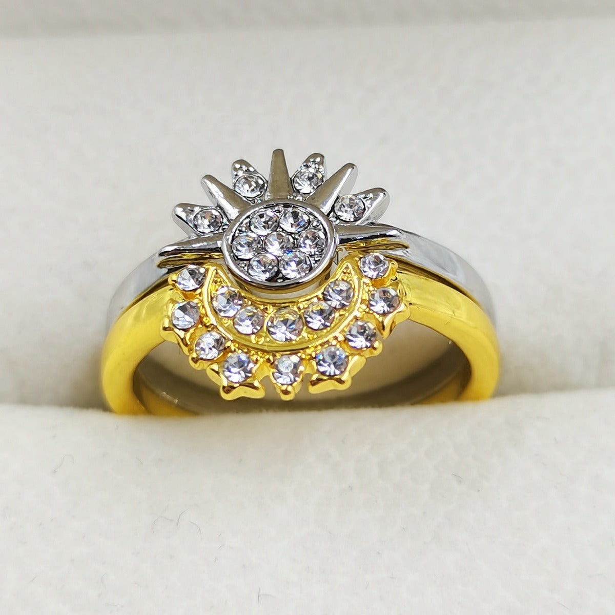 Sun Moon Blue Diamond Celestial Couple Ring Set