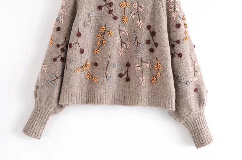 Autumn beaded embellished knitted sweater