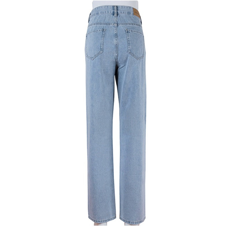 Women's blue ripped straight jeans