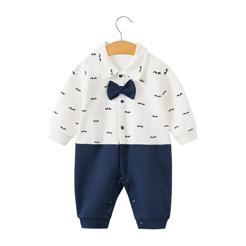 Children's long-sleeve jumpsuit for one-year-olds, gentleman-style romper in trendy INS style.