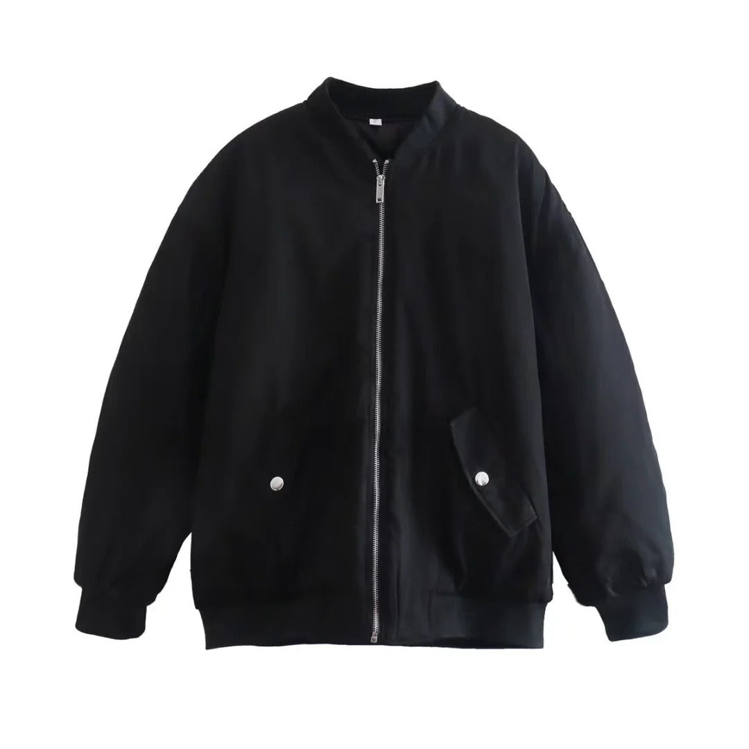 Women's loose zippered cotton baseball jacket