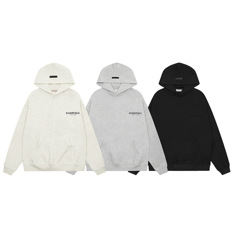 Hooded hoodie with flocked "FOG ESSENTIALS"