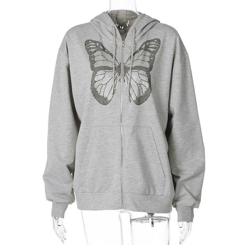 Butterfly Ironing Long Sleeve Hooded Sweater