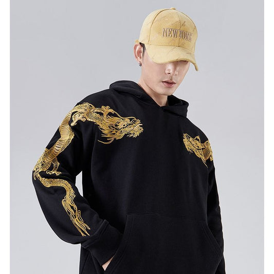 dragon embroidered hooded sweatshirt