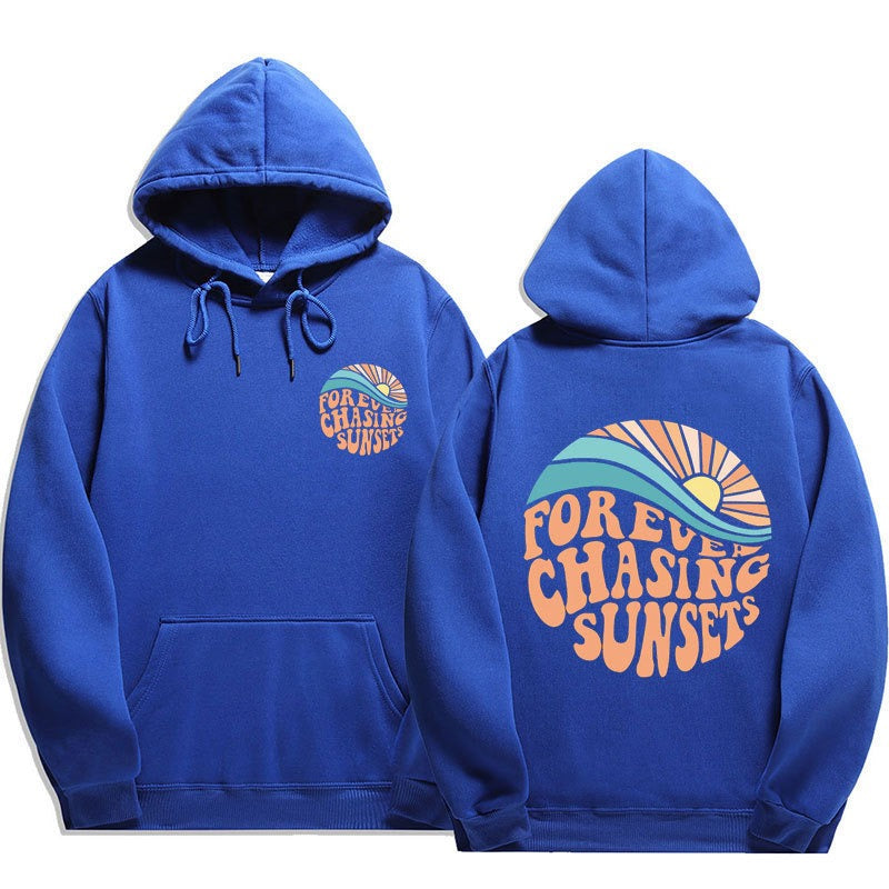 Chasing Sunsets printed cuff hoodie sweater, unisex design