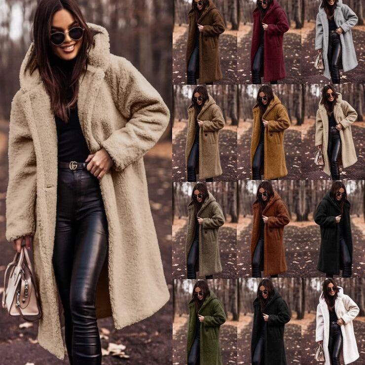 Stylish long-sleeved woolen women's coat for autumn and winter