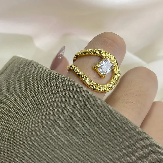 Irregular Hollow Geometric Zircon Ring