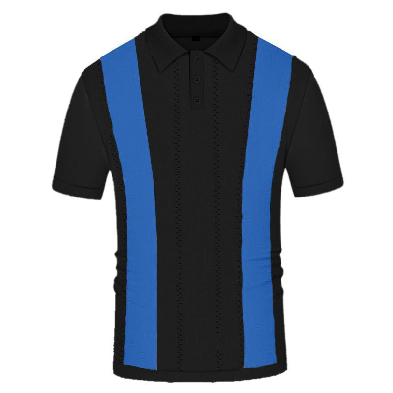 Slim fit summer knit polo shirt with white stripes