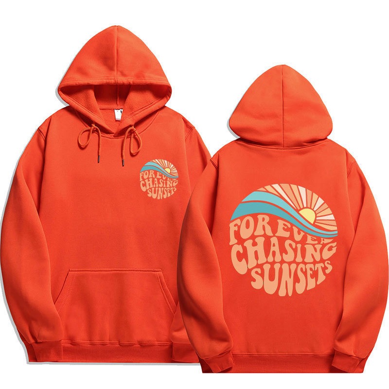 Chasing Sunsets printed cuff hoodie sweater, unisex design