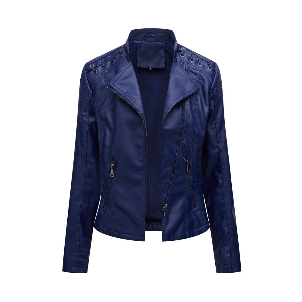 Women's slim-fit motorcycle-style leather jacket