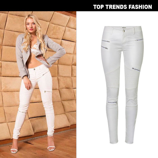 White faux leather denim