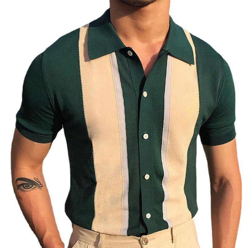 Short-sleeve knitted polo shirt with single-breasted cardigan