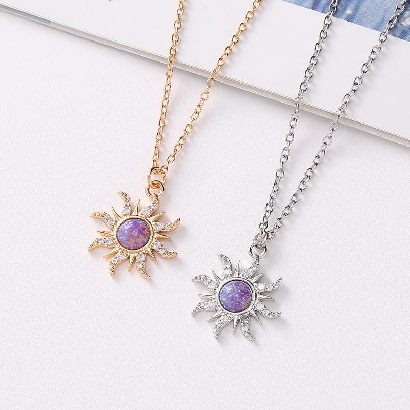 Women's Sun Necklace Set with Zircon Pendant