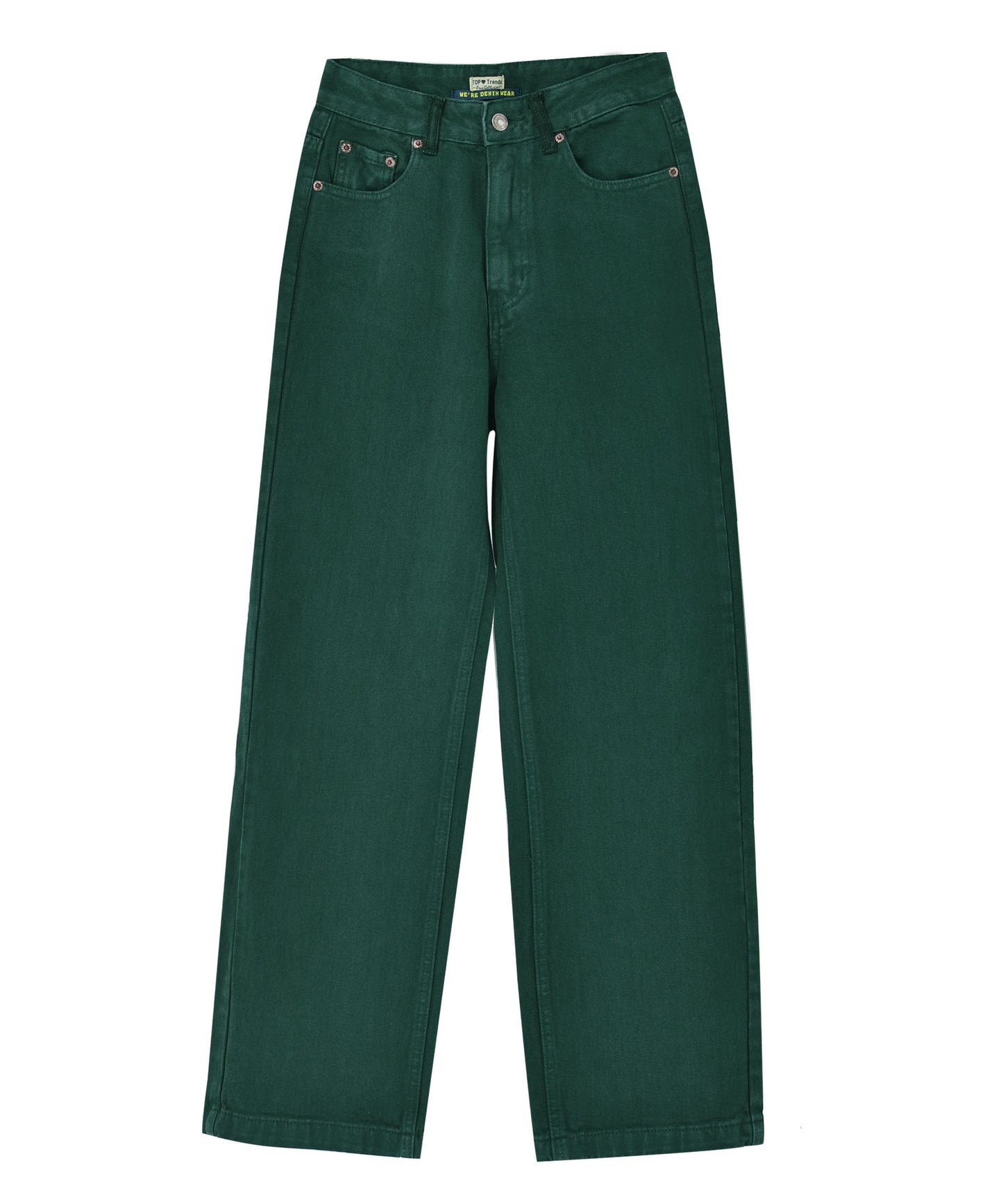 high-waist loose straight-leg dark green