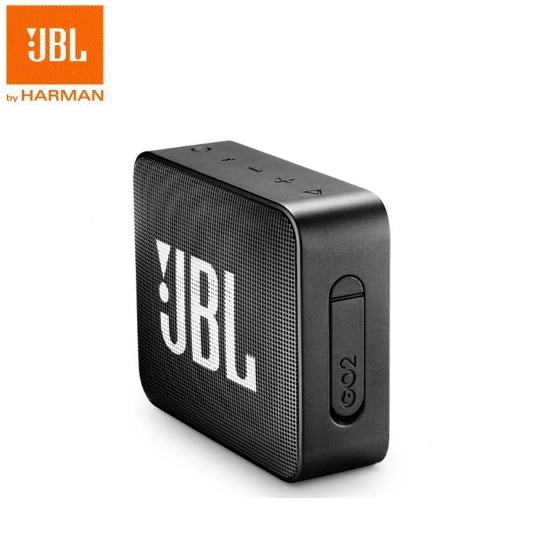 JBL Go 2 mini portable wireless Bluetooth speaker, IPX7 waterproof with subwoofer bass effect.