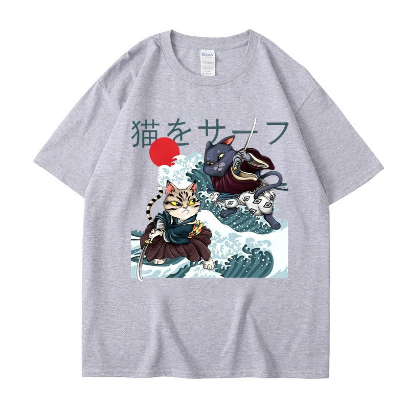 Summer Samurai Cat Print, T-shirt Unisex