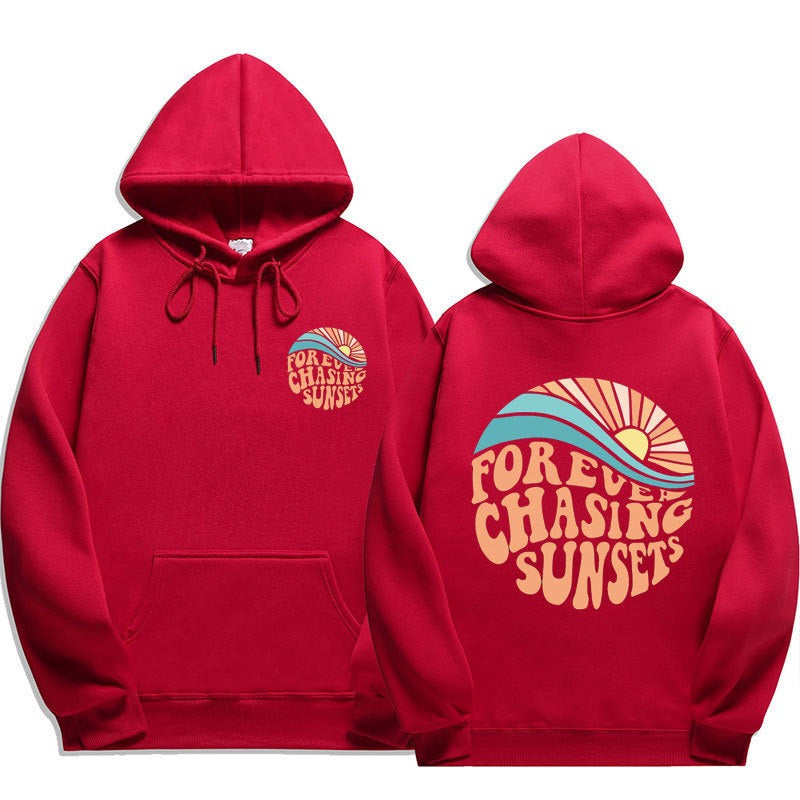 Chasing Sunsets printed cuff hoodie sweater, unisex design