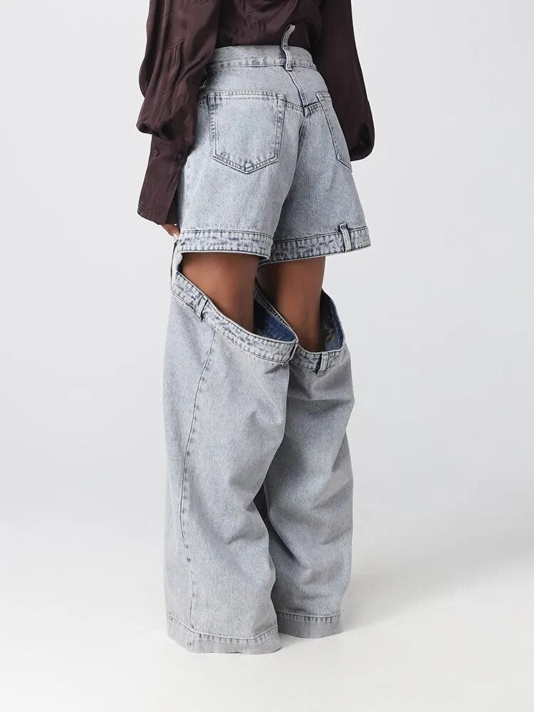 Women's high-waist hollow out patchwork jeans