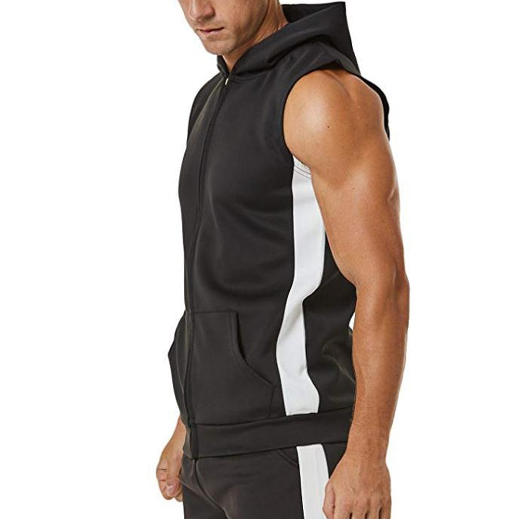 Zipper Splicing Sports Hooded Vest for men