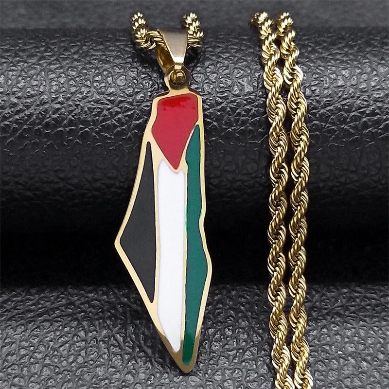 Stainless Steel Palestine Map Pendant Necklace