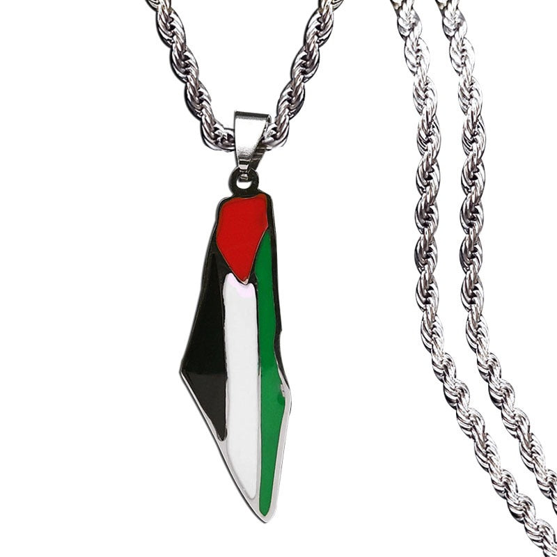 Stainless Steel Palestine Map Pendant Necklace