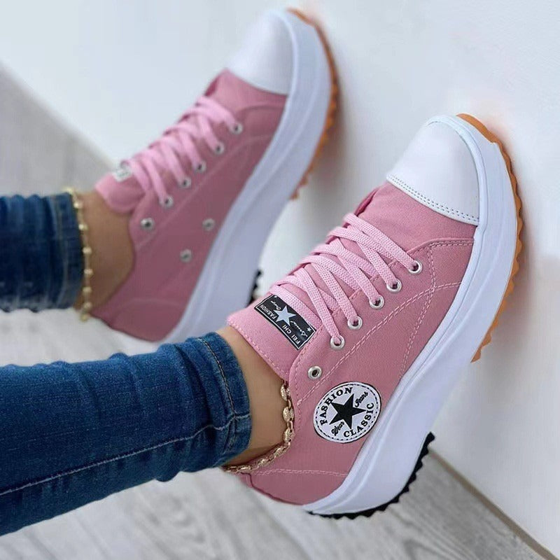 Women's Low-Cut Platform Canvas Shoes: Lace-Up