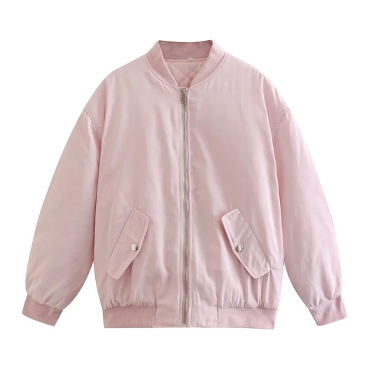 Women's loose zippered cotton baseball jacket