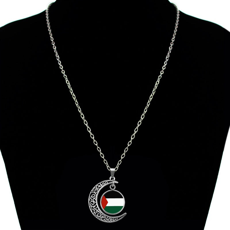 Palestine Gem Moon Pendant Necklace