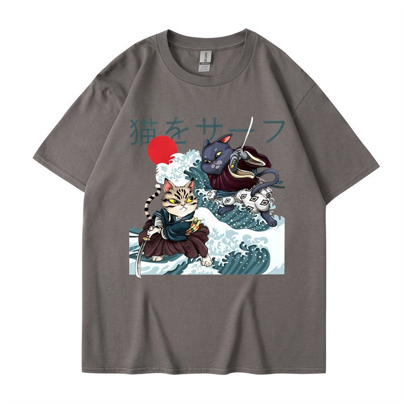 Summer Samurai Cat Print, T-shirt Unisex