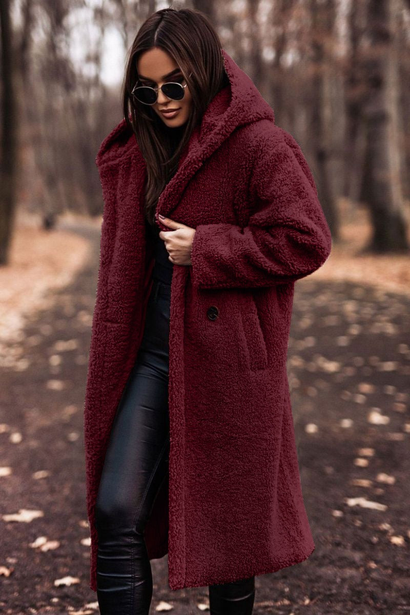 Stylish long-sleeved woolen women's coat for autumn and winter