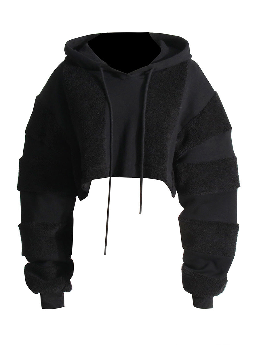 Solid Spliced Lambwool Sweatshirts