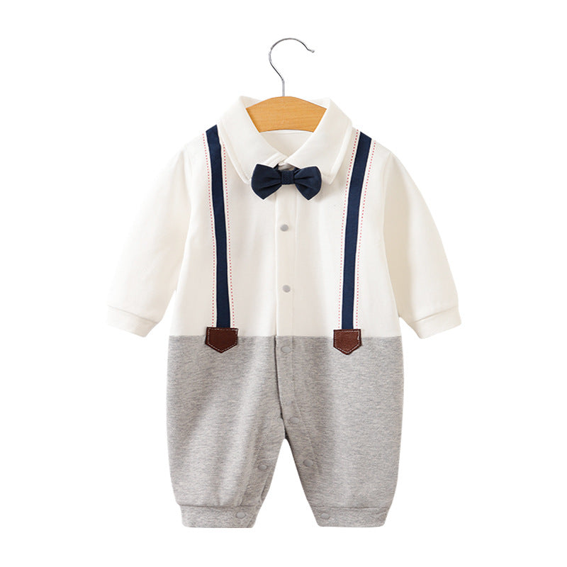 Children's long-sleeve jumpsuit for one-year-olds, gentleman-style romper in trendy INS style.