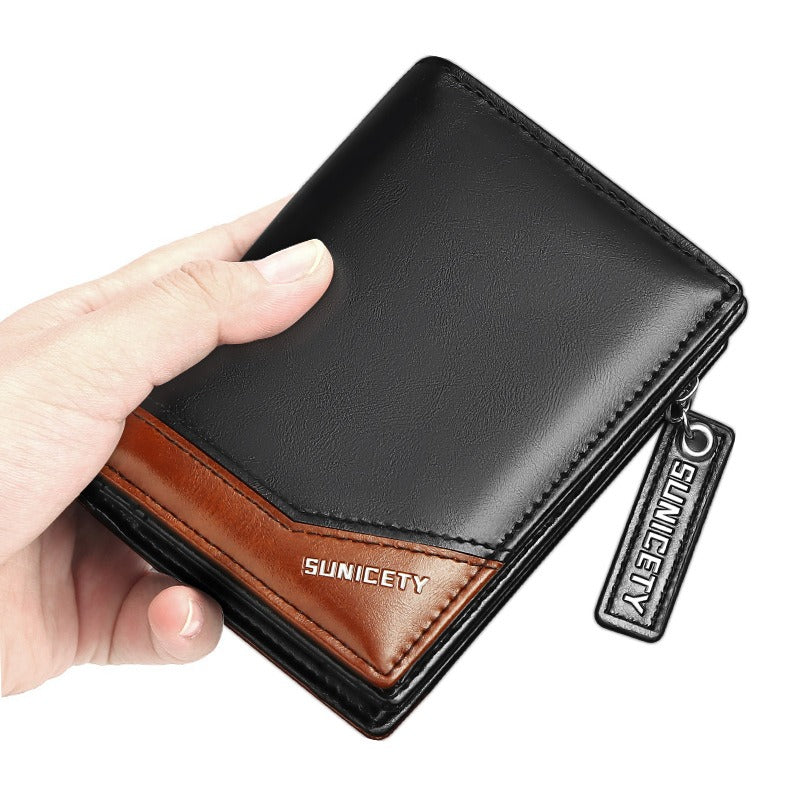 Men's RFID PU Leather Multi-Function Zipper Wallet