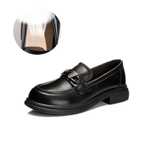 Thick-Heel Shallow Mouth Leather Women's Shoes