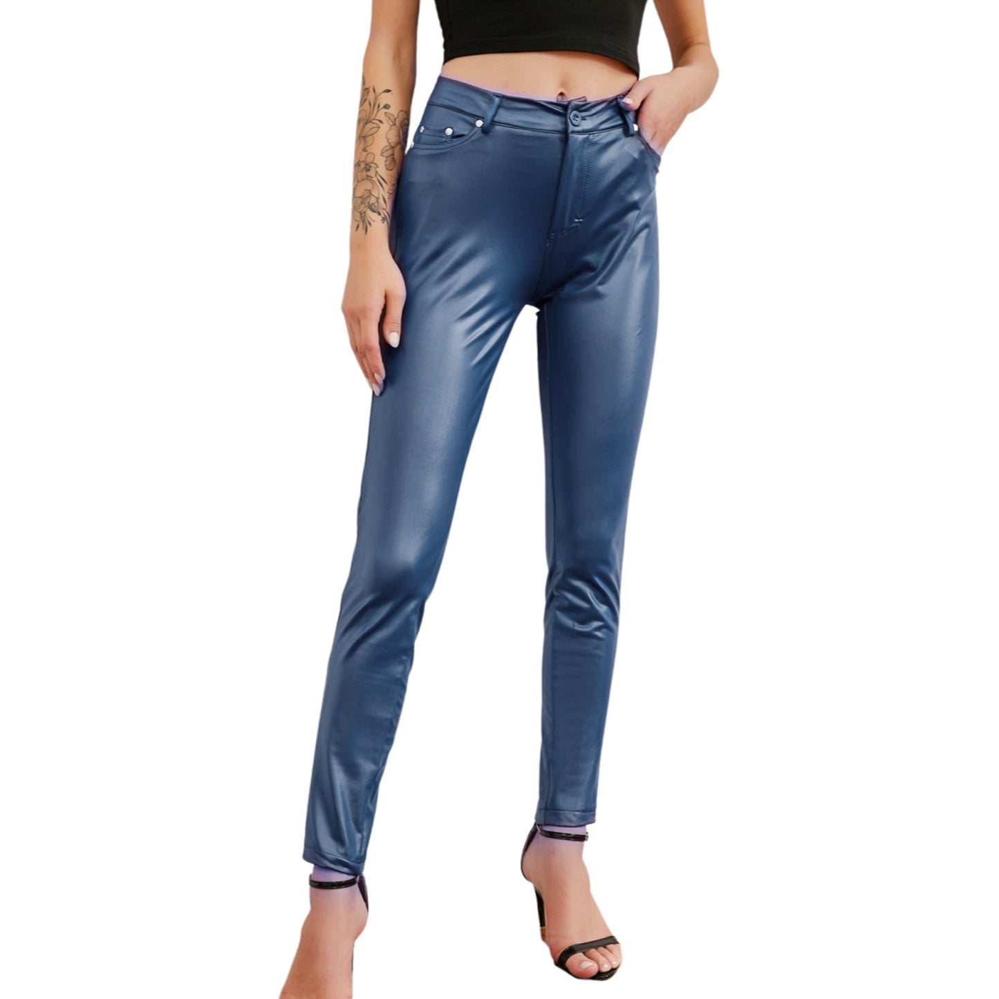 PU leather casual leggings for women