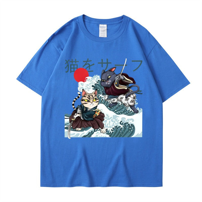 Summer Samurai Cat Print, T-shirt Unisex