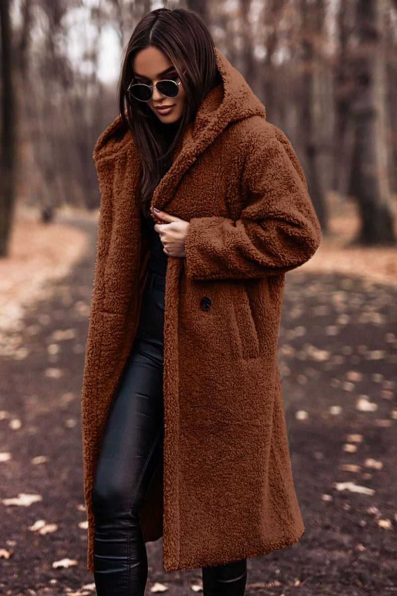 Stylish long-sleeved woolen women's coat for autumn and winter